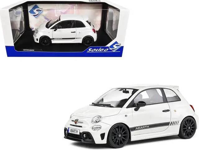 Main image of 2022 Fiat F595 Abarth Ghiaccio White with Black Stripes 1/18 Diecast Model Car by Solido
