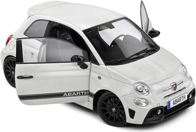 Alt view image 2 of 5 - 2022 Fiat F595 Abarth Ghiaccio White with Black Stripes 1/18 Diecast Model Car by Solido