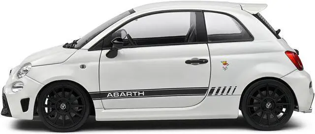 Alt view image 3 of 5 - 2022 Fiat F595 Abarth Ghiaccio White with Black Stripes 1/18 Diecast Model Car by Solido