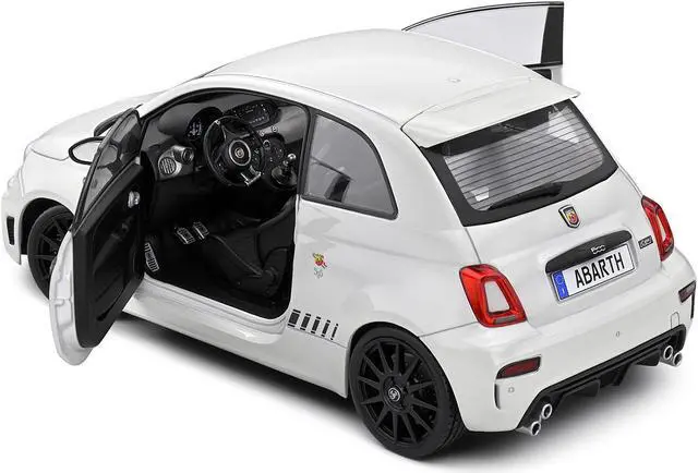 Alt view image 4 of 5 - 2022 Fiat F595 Abarth Ghiaccio White with Black Stripes 1/18 Diecast Model Car by Solido