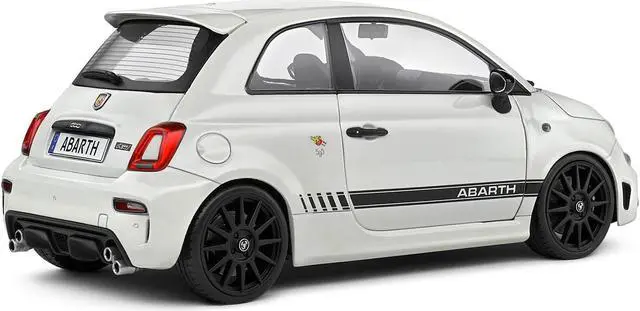 Alt view image 5 of 5 - 2022 Fiat F595 Abarth Ghiaccio White with Black Stripes 1/18 Diecast Model Car by Solido