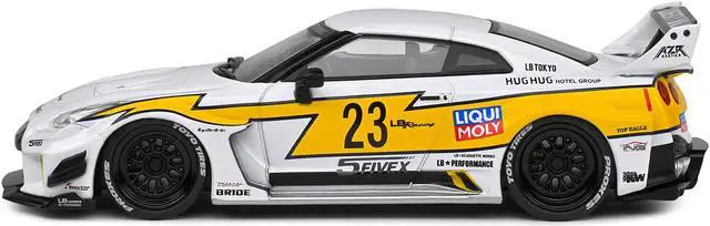 Alt view image 2 of 5 - 2019 Nissan GTR35 "LBWK Silhouette" RHD (Right Hand Drive) #23 White with Yellow Graphics 1/43 Diecast Model Car by Solido