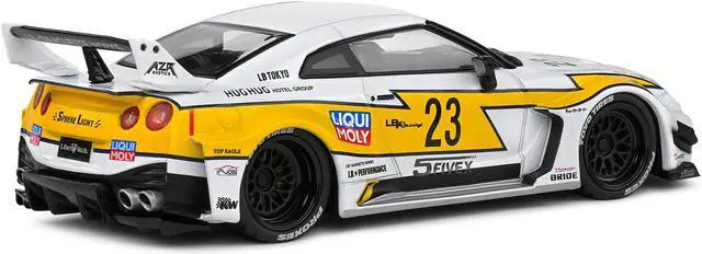 Alt view image 3 of 5 - 2019 Nissan GTR35 "LBWK Silhouette" RHD (Right Hand Drive) #23 White with Yellow Graphics 1/43 Diecast Model Car by Solido