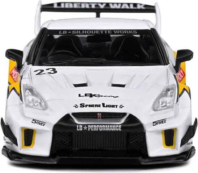 Alt view image 4 of 5 - 2019 Nissan GTR35 "LBWK Silhouette" RHD (Right Hand Drive) #23 White with Yellow Graphics 1/43 Diecast Model Car by Solido