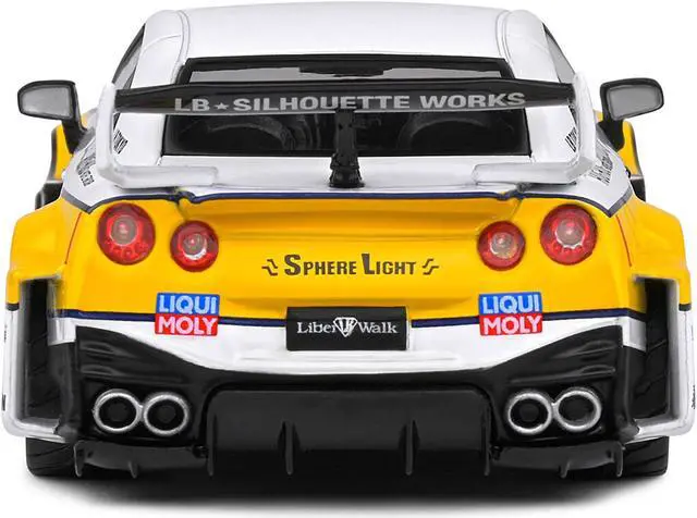 Alt view image 5 of 5 - 2019 Nissan GTR35 "LBWK Silhouette" RHD (Right Hand Drive) #23 White with Yellow Graphics 1/43 Diecast Model Car by Solido