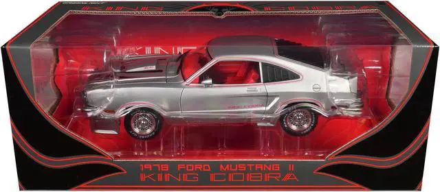 Alt view image 3 of 6 - 1978 Ford Mustang II King Cobra Silver Metallic with Red and Black Hood Stripes 1/18 Diecast Model Car by Greenlight
