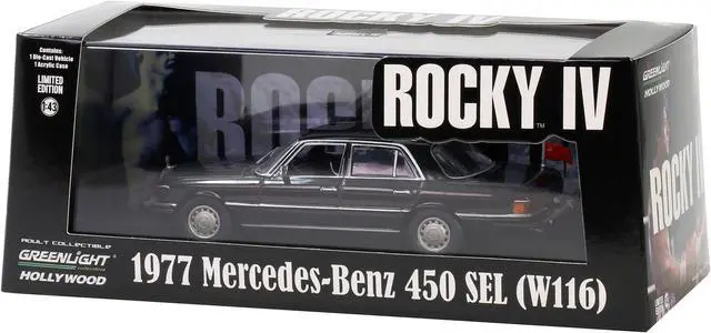 Alt view image 4 of 4 - 1977 Mercedes-Benz 450 SEL (W116) Black with Soviet Flag "Rocky IV" (1985) Movie 1/43 Diecast Model Car by Greenlight