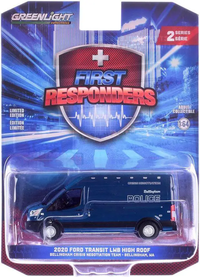Main image of 2020 Ford Transit LWB High Roof Van "Bellingham Police" Dark Blue "First Responders" Series 1/64 Diecast Model Car by Greenlight