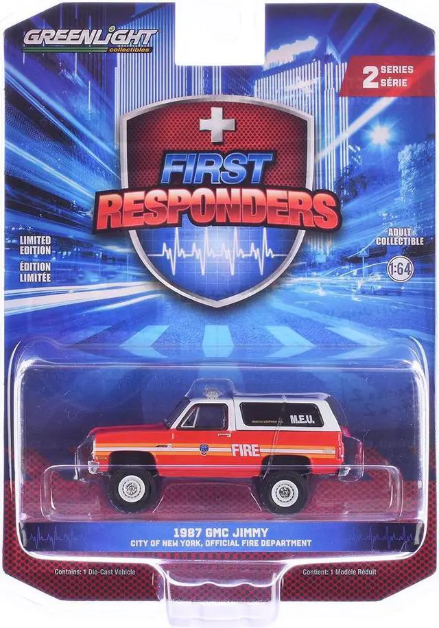 Main image of 1987 GMC Jimmy "FDNY M.E.U. Red and White "First Responders" Series 2  1/64 Diecast Model Car by Greenlight