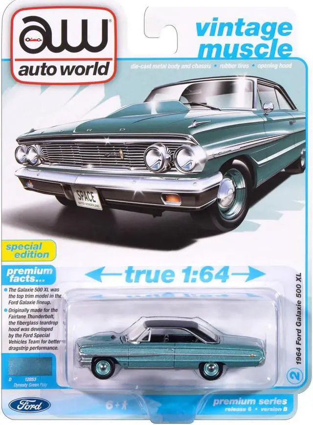 Alt view image 4 of 4 - 1964 Ford Galaxie 500 XL Dynasty Green Metallic with Black Top "Vintage Muscle" Series 1/64 Diecast Model Car by Auto World