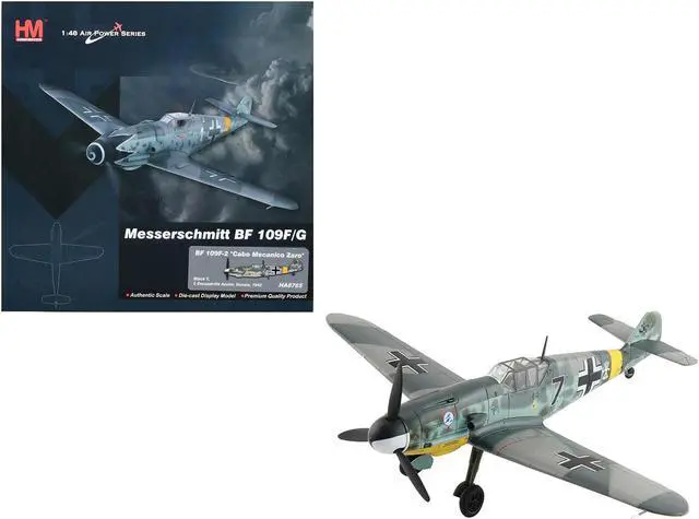 Main image of Messerschmitt Bf 109F-2 Fighter Aircraft "Escuadrilla Azul, Russia" (1942) Spanish Air Force 1/48 Diecast Model by Hobby Master