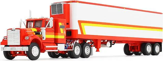 Alt view image 2 of 6 - White Western Star 4900 with 36" Vintage Flat Top Sleeper & Wilson 40' Trailer Red & White 1/64 Diecast Model by DCP/First Gear
