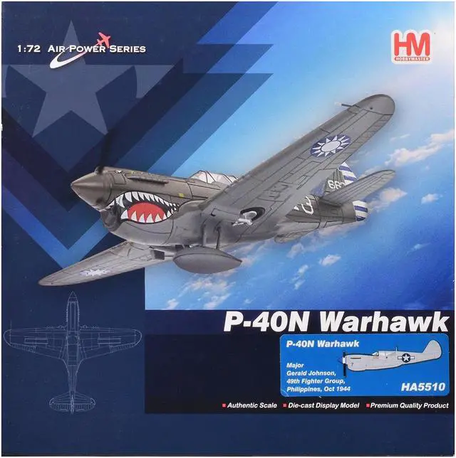 Alt view image 6 of 6 - Curtiss P-40N Warhawk Fighter-Bomber Aircraft "Philippines" (1944) US Army Air Forces 1/72 Diecast Model by Hobby Master