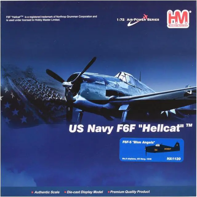 Alt view image 6 of 6 - Grumman F6F-5 Hellcat Fighter Aircraft "Blue Angels #2" (1946) US Navy "Air Power Series" 1/72 Diecast Model by Hobby Master