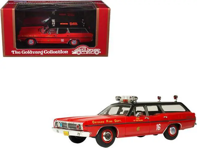 Main image of 1970 Ford Galaxie Station Wagon "Chicago Fire Department" Red with Black Top 1/43 Diecast Model Car by Goldvarg Collection
