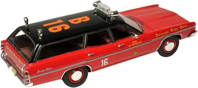 Alt view image 5 of 6 - 1970 Ford Galaxie Station Wagon "Chicago Fire Department" Red with Black Top 1/43 Diecast Model Car by Goldvarg Collection
