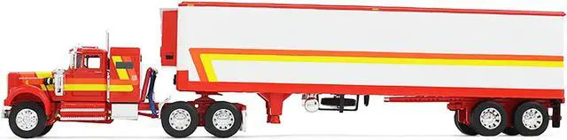 Alt view image 4 of 6 - White Western Star 4900 with 36" Vintage Flat Top Sleeper & Wilson 40' Trailer Red & White 1/64 Diecast Model by DCP/First Gear