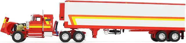 Alt view image 3 of 6 - White Western Star 4900 with 36" Vintage Flat Top Sleeper & Wilson 40' Trailer Red & White 1/64 Diecast Model by DCP/First Gear