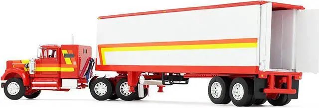 Alt view image 5 of 6 - White Western Star 4900 with 36" Vintage Flat Top Sleeper & Wilson 40' Trailer Red & White 1/64 Diecast Model by DCP/First Gear