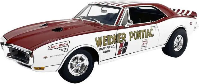 Main image of 1968 Pontiac Firebird "First Ram Air II - Weidner Pontiac" White and Red with Stripes Limited Ed 1/18 Diecast Model Car by ACME