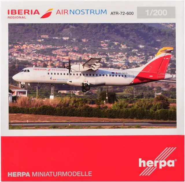 Alt view image 5 of 5 - ATR 72-600 Commercial Aircraft "Iberia Regional" (9H-NCD) White with Red Tail 1/200 Diecast Model Airplane by Herpa