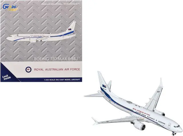 Main image of Boeing 737 MAX 8 BBJ Transport Aircraft "Royal Australian Air Force" White with Blue 1/400 Diecast Model Airplane by GeminiJets