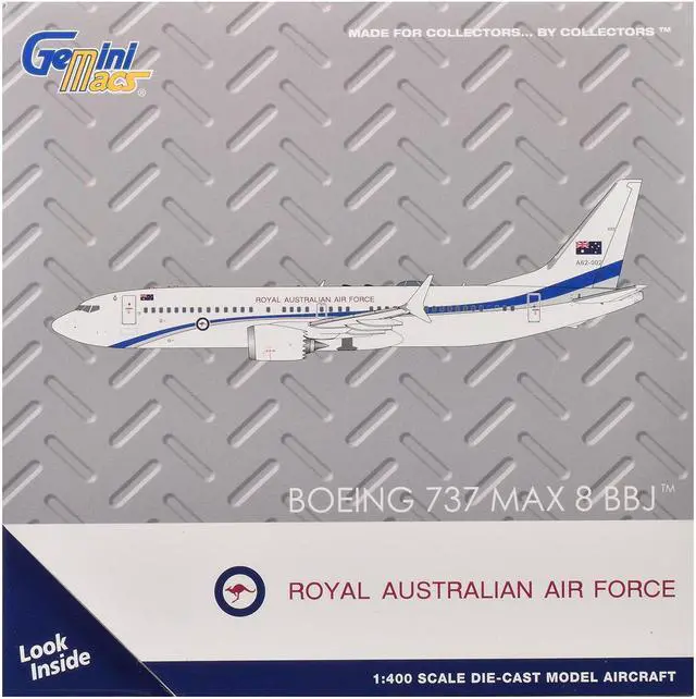Alt view image 3 of 3 - Boeing 737 MAX 8 BBJ Transport Aircraft "Royal Australian Air Force" White with Blue 1/400 Diecast Model Airplane by GeminiJets