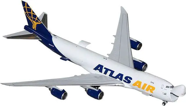 Alt view image 2 of 3 - Boeing 747-8F Commercial Aircraft "Atlas Air" White with Blue "Interactive Series" 1/400 Diecast Model Airplane by GeminiJets