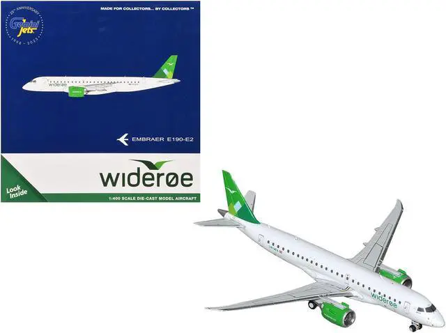 Main image of Embraer E190-E2 Commercial Aircraft "Wideroe" (LN-WEA) White with Green Tail 1/400 Diecast Model Airplane by GeminiJets