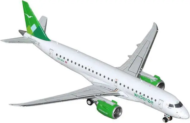 Alt view image 2 of 3 - Embraer E190-E2 Commercial Aircraft "Wideroe" (LN-WEA) White with Green Tail 1/400 Diecast Model Airplane by GeminiJets