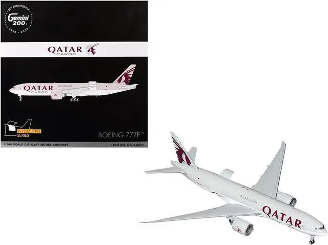 Main image of Boeing 777F Commercial Aircraft "Qatar Cargo" Gray with Graphics "Gemini 200" Series 1/200 Diecast Model Airplane by GeminiJets