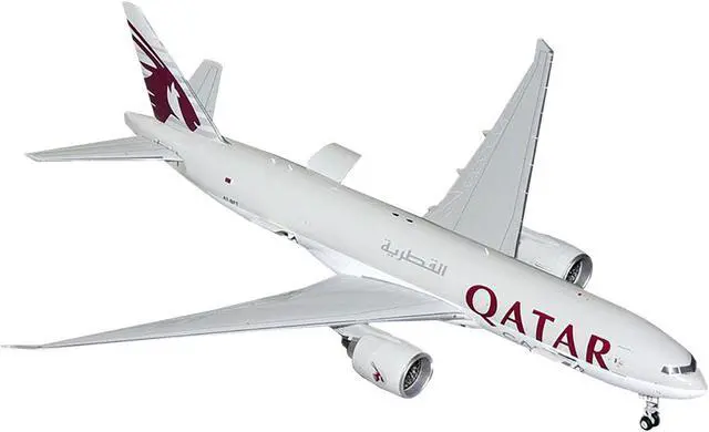 Alt view image 2 of 3 - Boeing 777F Commercial Aircraft "Qatar Cargo" Gray with Graphics "Gemini 200" Series 1/200 Diecast Model Airplane by GeminiJets