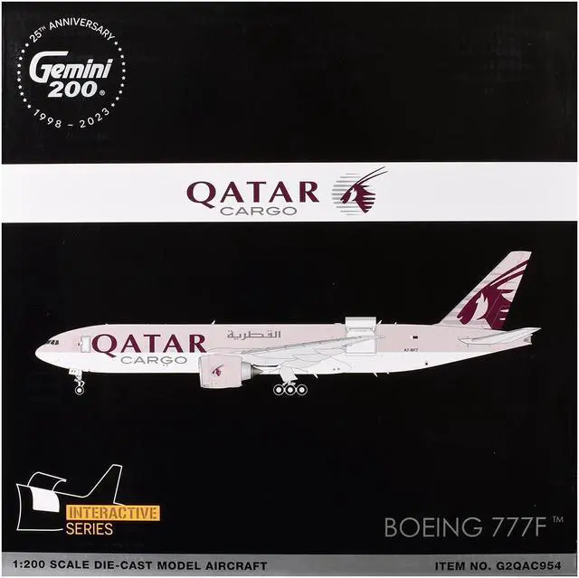 Alt view image 3 of 3 - Boeing 777F Commercial Aircraft "Qatar Cargo" Gray with Graphics "Gemini 200" Series 1/200 Diecast Model Airplane by GeminiJets