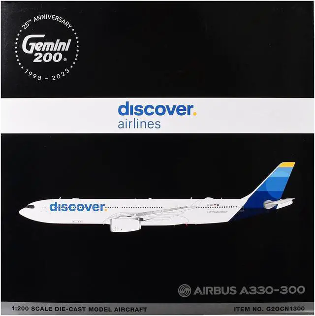 Alt view image 3 of 6 - Airbus A330-300 Commercial Aircraft "Discover Airlines" White with Blue "Gemini 200" 1/200 Diecast Model Airplane by GeminiJets