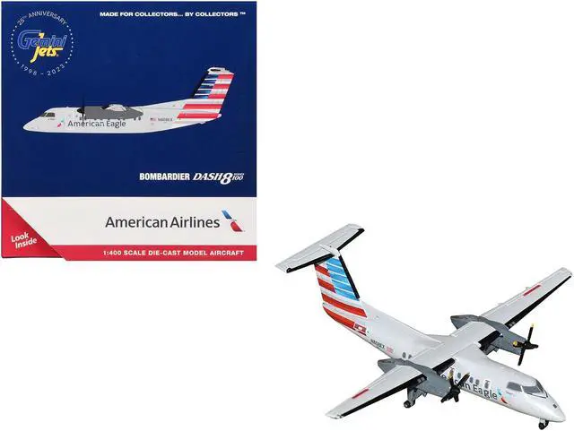 Main image of Bombardier Dash 8-100 Commercial Aircraft "American Airlines" Gray with Striped Tail 1/400 Diecast Model Airplane by GeminiJets
