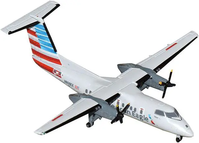 Alt view image 2 of 3 - Bombardier Dash 8-100 Commercial Aircraft "American Airlines" Gray with Striped Tail 1/400 Diecast Model Airplane by GeminiJets