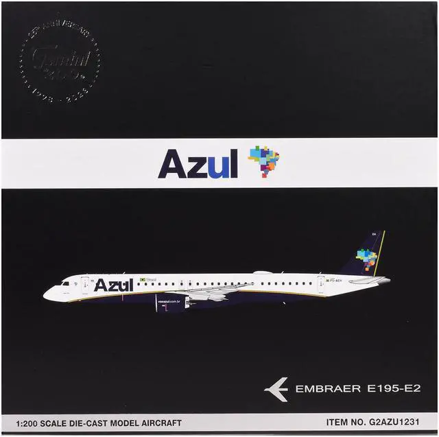 Alt view image 3 of 3 - Embraer E195-E2 Commercial Aircraft "Azul Brazilian Airlines" White w/Blue Tail "Gemini 200" 1/200 Diecast Model by GeminiJets