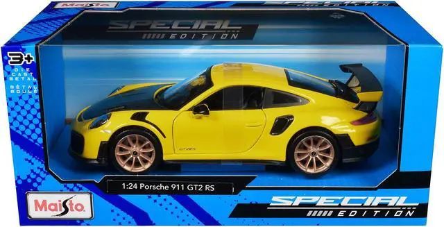 Alt view image 4 of 4 - Porsche 911 GT2 RS Yellow with Carbon Hood and Gold Wheels "Special Edition" 1/24 Diecast Model Car by Maisto
