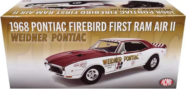 Alt view image 5 of 5 - 1968 Pontiac Firebird "First Ram Air II - Weidner Pontiac" White and Red with Stripes Limited Ed 1/18 Diecast Model Car by ACME