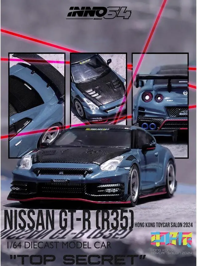 Alt view image 5 of 6 - 2024 Nissan GT-R (R35) Nismo Gray with Carbon Hood and Top "Hong Kong Toy Car Salon 2024" 1/64 Diecast Model Car by Inno Models