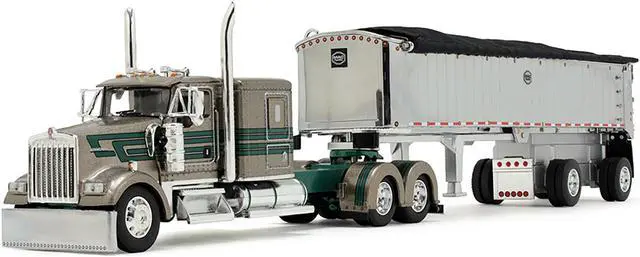 Alt view image 2 of 6 - Kenworth W900L with 60" Sleeper and MAC Coal Dump Trailer Tan Met w/Green 1/64 Diecast Model by DCP/First Gear