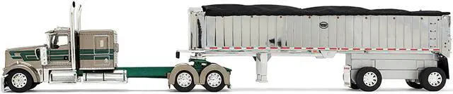 Alt view image 4 of 6 - Kenworth W900L with 60" Sleeper and MAC Coal Dump Trailer Tan Met w/Green 1/64 Diecast Model by DCP/First Gear
