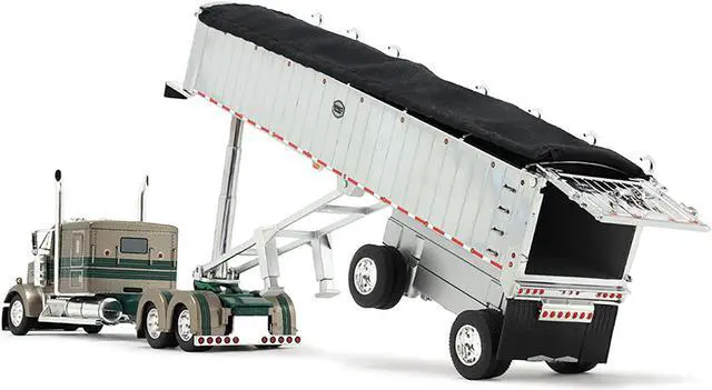 Alt view image 5 of 6 - Kenworth W900L with 60" Sleeper and MAC Coal Dump Trailer Tan Met w/Green 1/64 Diecast Model by DCP/First Gear