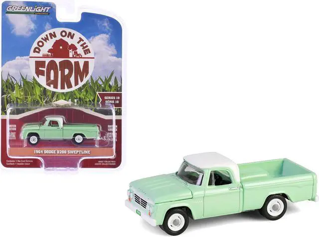 Main image of 1964 Dodge D-200 Sweptline Pickup Truck Turf Green with White Top "Down on the Farm" Series 10 1/64 Diecast Model by Greenlight