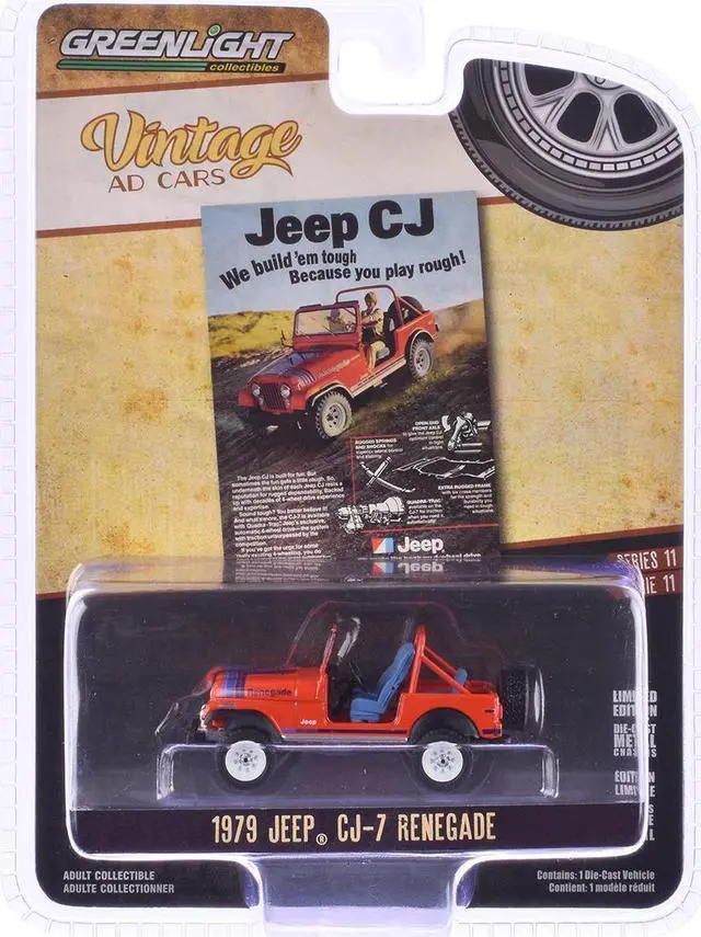 Alt view image 6 of 6 - 1979 Jeep CJ-7 Renegade Red with Blue Stripes "Vintage Ad Cars" Series 11 1/64 Diecast Model Car by Greenlight