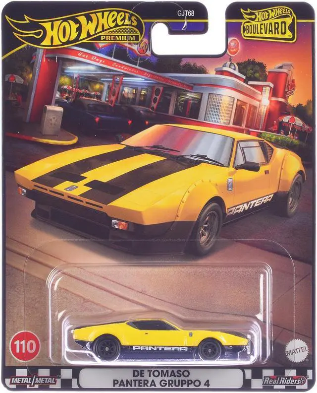 Alt view image 5 of 6 - De Tomaso Pantera Gruppo 4 Yellow with Black Stripes "Boulevard" Series Diecast Model Car by Hot Wheels