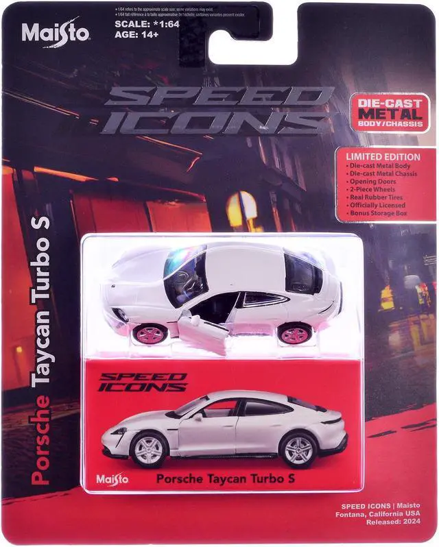 Alt view image 3 of 6 - Porsche Taycan Turbo S White "Speed Icons" Series 1/64 Diecast Model Car by Maisto