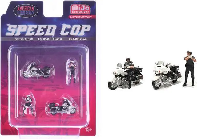 Main image of "Speed Cop" 4 piece Diecast Figure Set (2 Figures, 2 Motorcycles) Limited Edition for 1/64 Scale Models by American Diorama