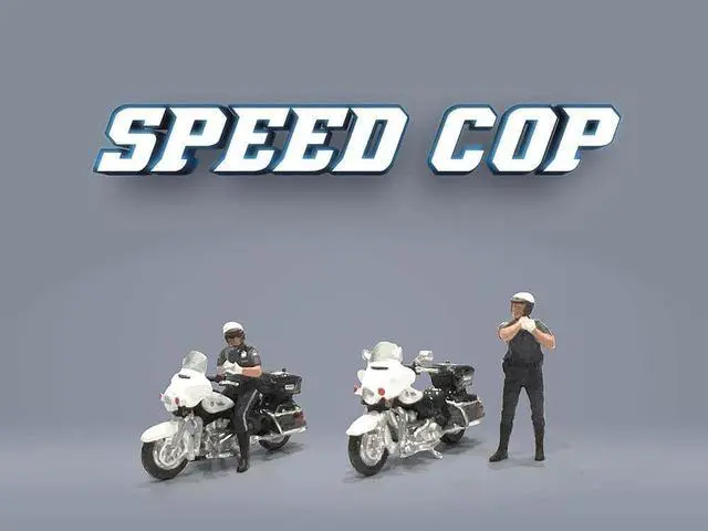 Alt view image 3 of 6 - "Speed Cop" 4 piece Diecast Figure Set (2 Figures, 2 Motorcycles) Limited Edition for 1/64 Scale Models by American Diorama