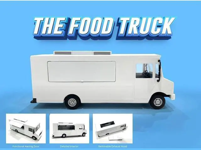 Alt view image 5 of 6 - Food Truck Plain White with Graphics 1/64 Diecast Model by American Diorama